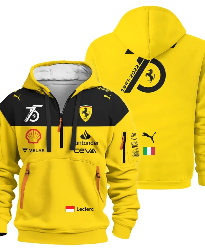 2022 75th Anniversary Charles Leclerc Racing Suit Ferrari F1 Hoodie Half Zip BLVACL190825A13HDF