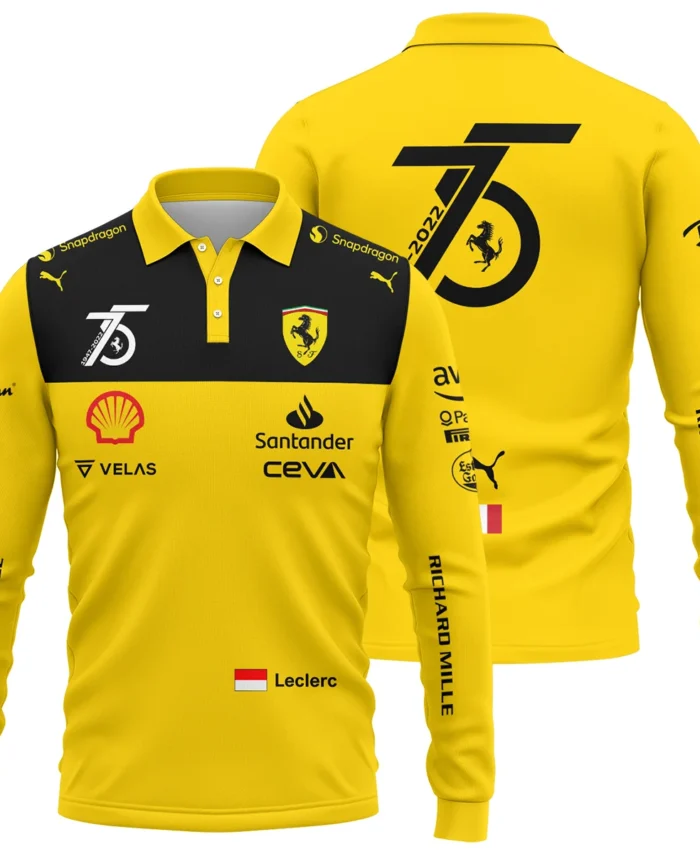 2022 75th Anniversary Charles Leclerc Racing Suit Ferrari F1 Long Polo Shirt BLVACL190825A13LPL