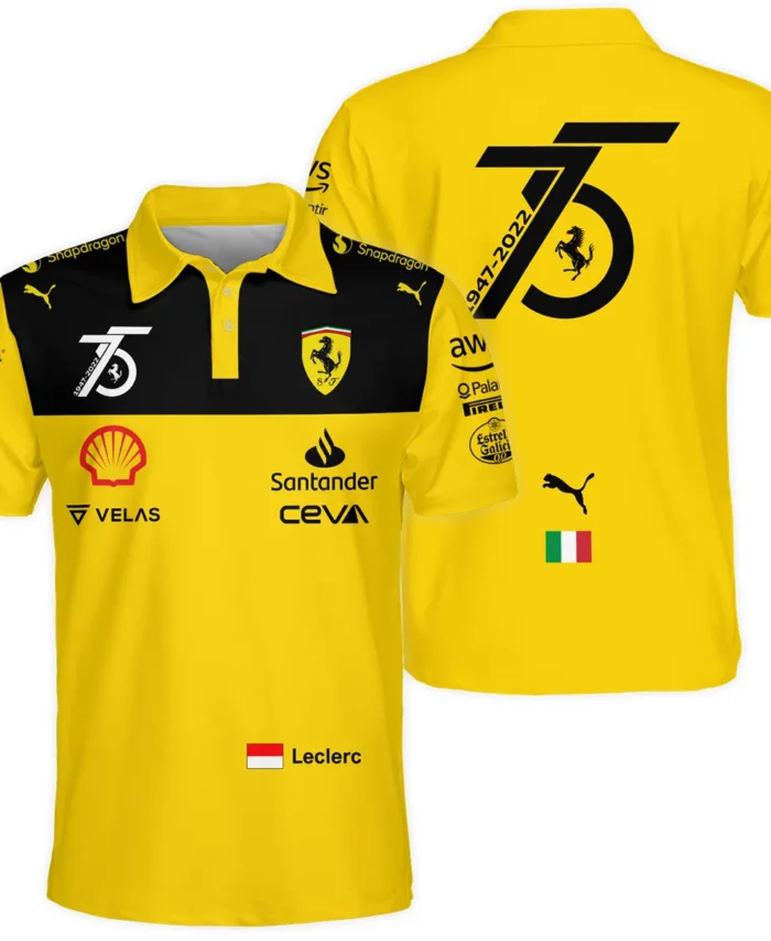 2022 75th Anniversary Charles Leclerc Racing Suit Ferrari F1 Polo Shirt BLVACL190825A13PL