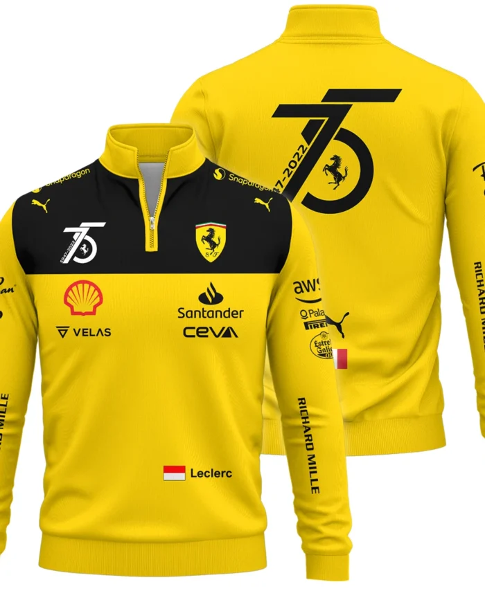 2022 75th Anniversary Charles Leclerc Racing Suit Ferrari F1 Quarter-Zip Sweatshirt BLVACL190825A13QZS