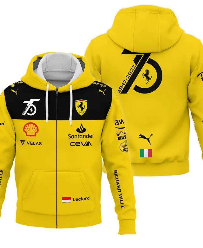 2022 75th Anniversary Charles Leclerc Racing Suit Ferrari F1 Zipper Hoodie BLVACL190825A13ZHD