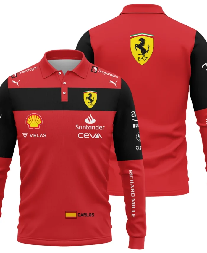2022 Carlos Sainz Racing Suit Ferrari F1 Long Polo Shirt BLVACS190825A11LPL