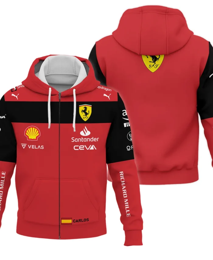 2022 Carlos Sainz Racing Suit Ferrari F1 Zipper Hoodie BLVACS190825A11ZHD