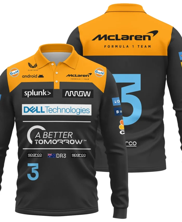 2022 Daniel Ricciardo McLaren F1 Team Race Suit Long Polo Shirt BLVA180725A06LPL
