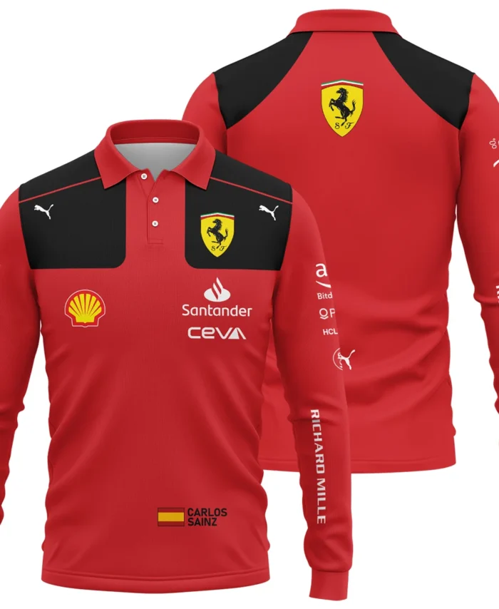 2023 Carlos Sainz Racing Suit Ferrari F1 Long Polo Shirt BLVACS190825A10LPL