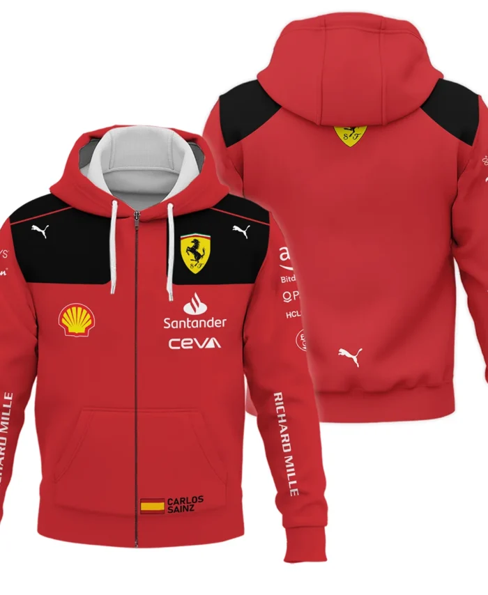 2023 Carlos Sainz Racing Suit Ferrari F1 Zipper Hoodie BLVACS190825A10ZHD