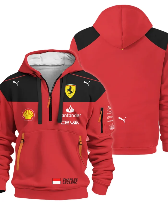 2023 Charles Leclerc Racing Suit Ferrari F1 Hoodie Half Zip BLVACL190825A10HDF