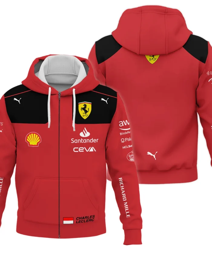 2023 Charles Leclerc Racing Suit Ferrari F1 Zipper Hoodie BLVACL190825A10ZHD