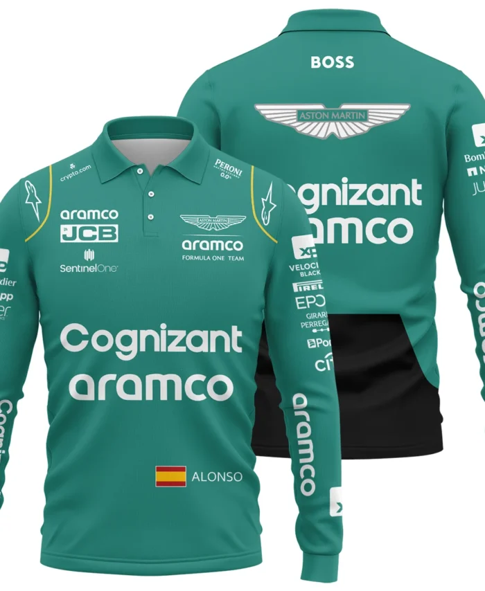 2023 Fernando Alonso Racing Suit Aston Martin F1 Long Polo Shirt BLVAFA030925A10LPL