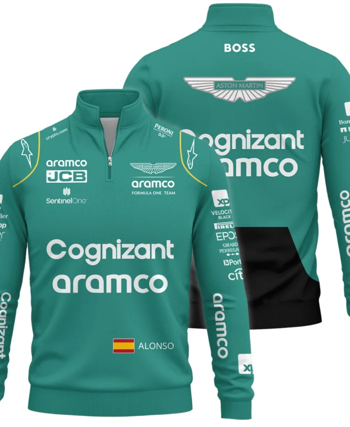 2023 Fernando Alonso Racing Suit Aston Martin F1 Quarter-Zip Sweatshirt BLVAFA030925A10QZS