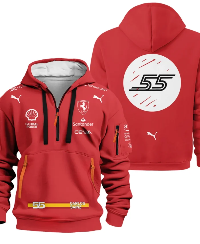 2023 Las Vegas GP Carlos Sainz Racing Suit Ferrari F1 Hoodie Half Zip BLVACS190825A4HDF