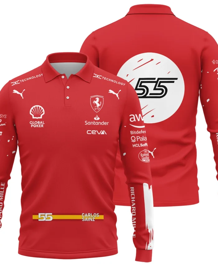 2023 Las Vegas GP Carlos Sainz Racing Suit Ferrari F1 Long Polo Shirt BLVACS190825A4LPL