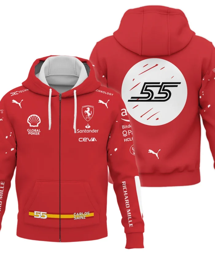 2023 Las Vegas GP Carlos Sainz Racing Suit Ferrari F1 Zipper Hoodie BLVACS190825A4ZHD