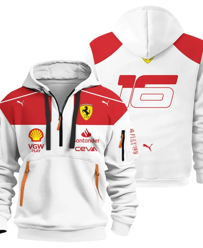 2023 Monaco GP Charles Leclerc Racing Suit Ferrari F1 Hoodie Half Zip BLVACL260825A3HDF