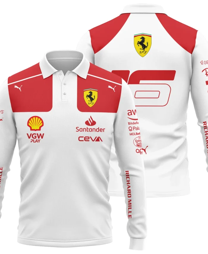 2023 Monaco GP Charles Leclerc Racing Suit Ferrari F1 Long Polo Shirt BLVACL260825A3LPL