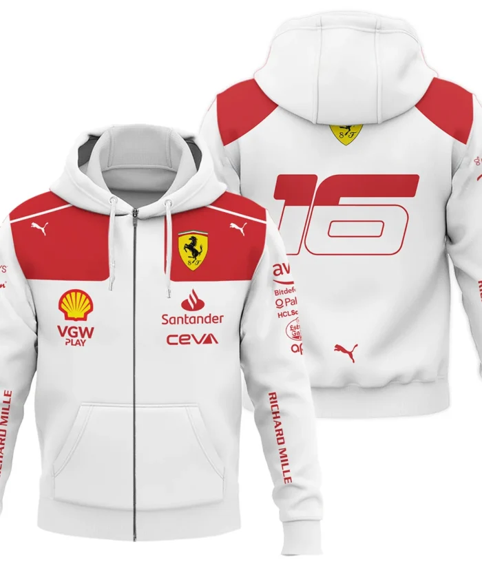 2023 Monaco GP Charles Leclerc Racing Suit Ferrari F1 Zipper Hoodie BLVACL260825A3ZHD