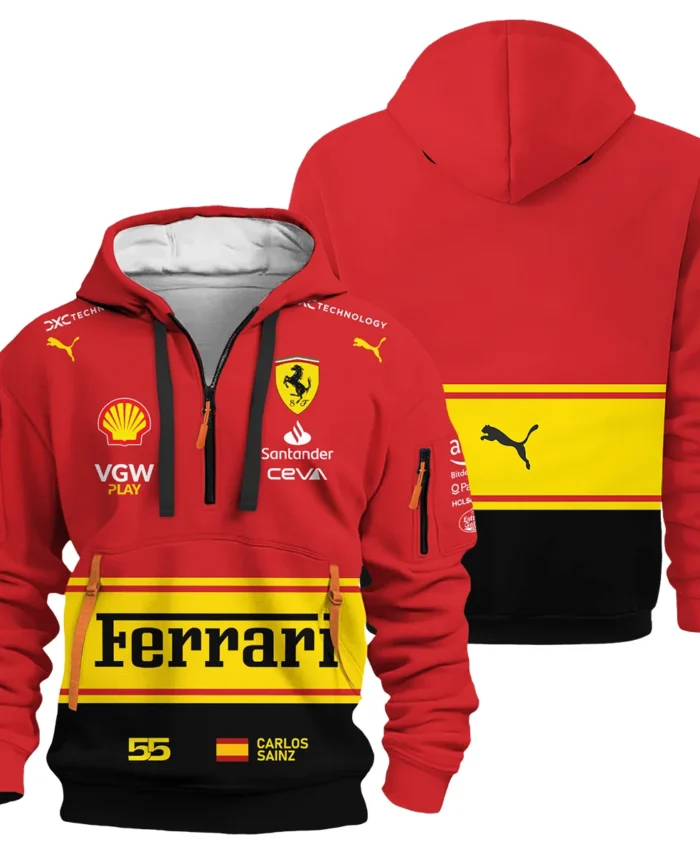 2023 Monza GP Carlos Sainz Racing Suit Ferrari F1 Hoodie Half Zip BLVACS190825A9HDF