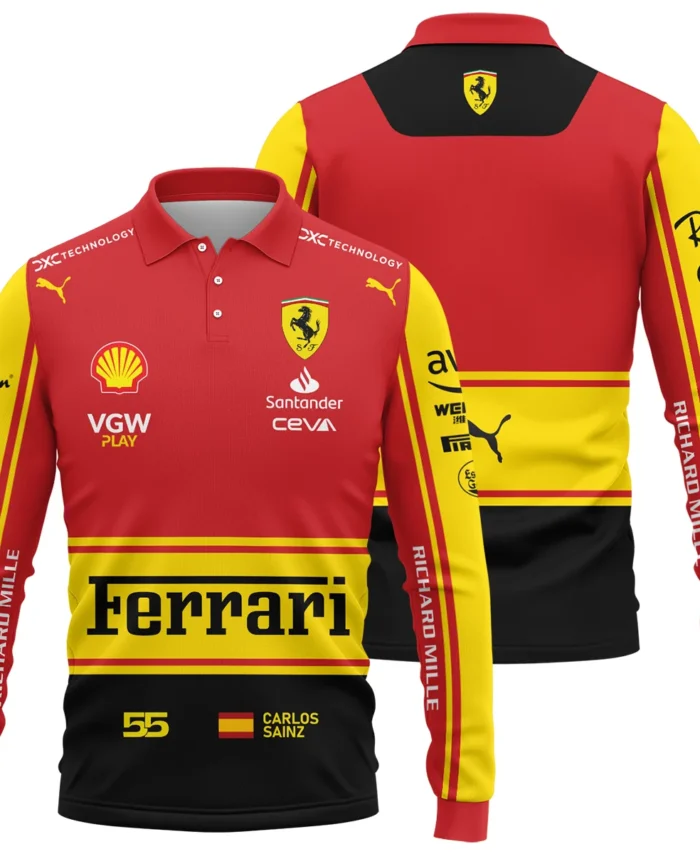 2023 Monza GP Carlos Sainz Racing Suit Ferrari F1 Long Polo Shirt BLVACS190825A9LPL