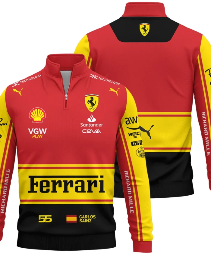 2023 Monza GP Carlos Sainz Racing Suit Ferrari F1 Quarter-Zip Sweatshirt BLVACS190825A9QZS