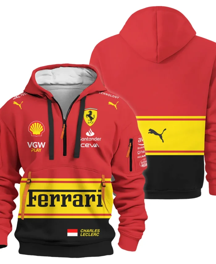 2023 Monza GP Charles Leclerc Racing Suit Ferrari F1 Hoodie Half Zip BLVACL190825A9HDF