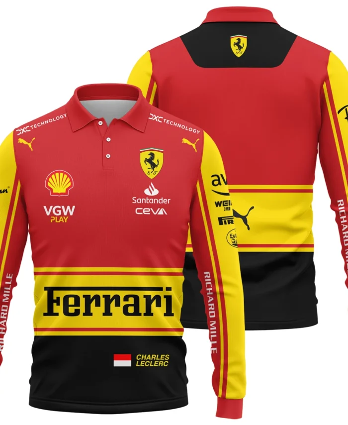 2023 Monza GP Charles Leclerc Racing Suit Ferrari F1 Long Polo Shirt BLVACL190825A9LPL