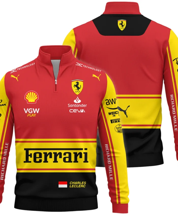 2023 Monza GP Charles Leclerc Racing Suit Ferrari F1 Quarter-Zip Sweatshirt BLVACL190825A9QZS