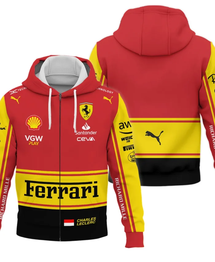 2023 Monza GP Charles Leclerc Racing Suit Ferrari F1 Zipper Hoodie BLVACL190825A9ZHD