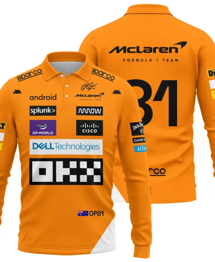 2023 Oscar Piastri Racing Suit McLaren F1 Long Polo Shirt BLVAOP150825A1LPL