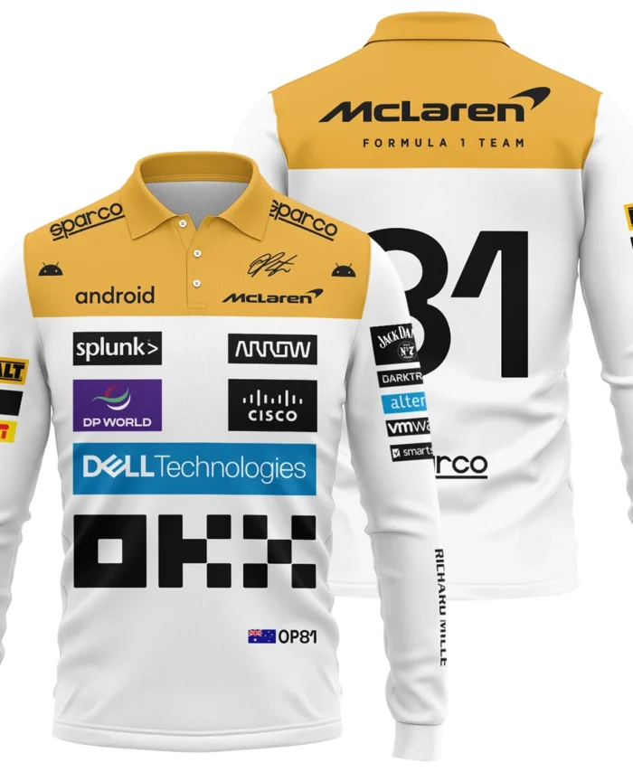 2023 Oscar Piastri Racing Suit McLaren F1 Long Polo Shirt BLVAOP150825A2LPL