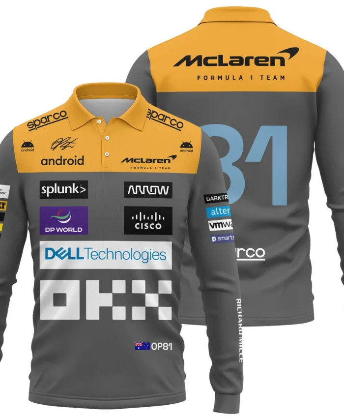 2023 Oscar Piastri Racing Suit McLaren F1 Long Polo Shirt BLVAOP150825A3LPL