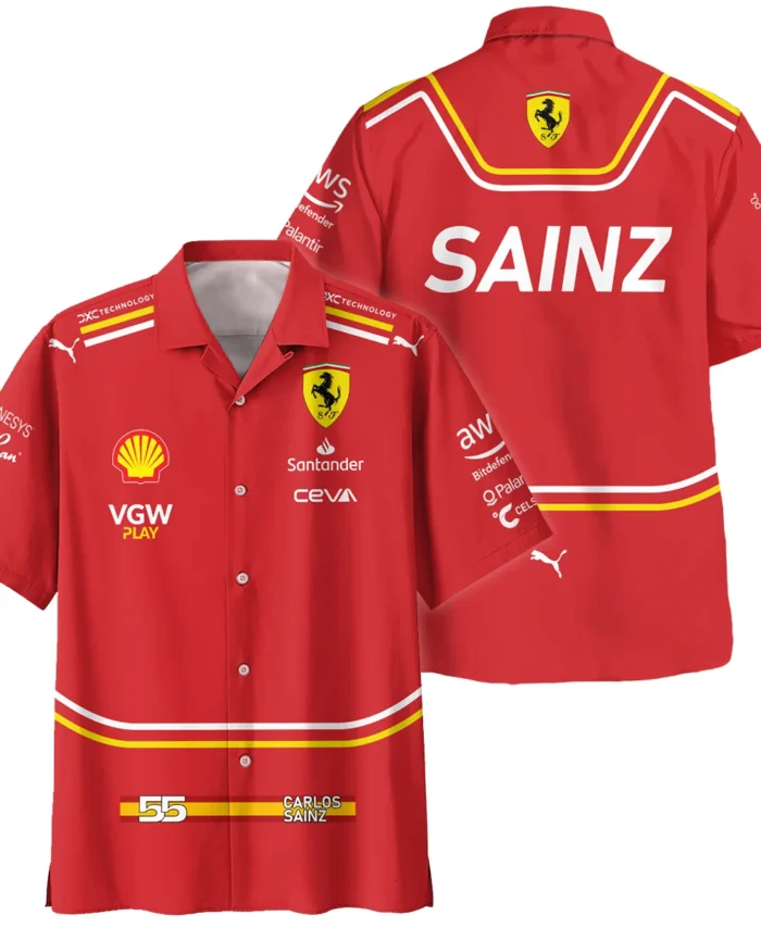 2024 Carlos Sainz Racing Suit Ferrari F1 Hawaiian Shirt BLVACS190825A8HW