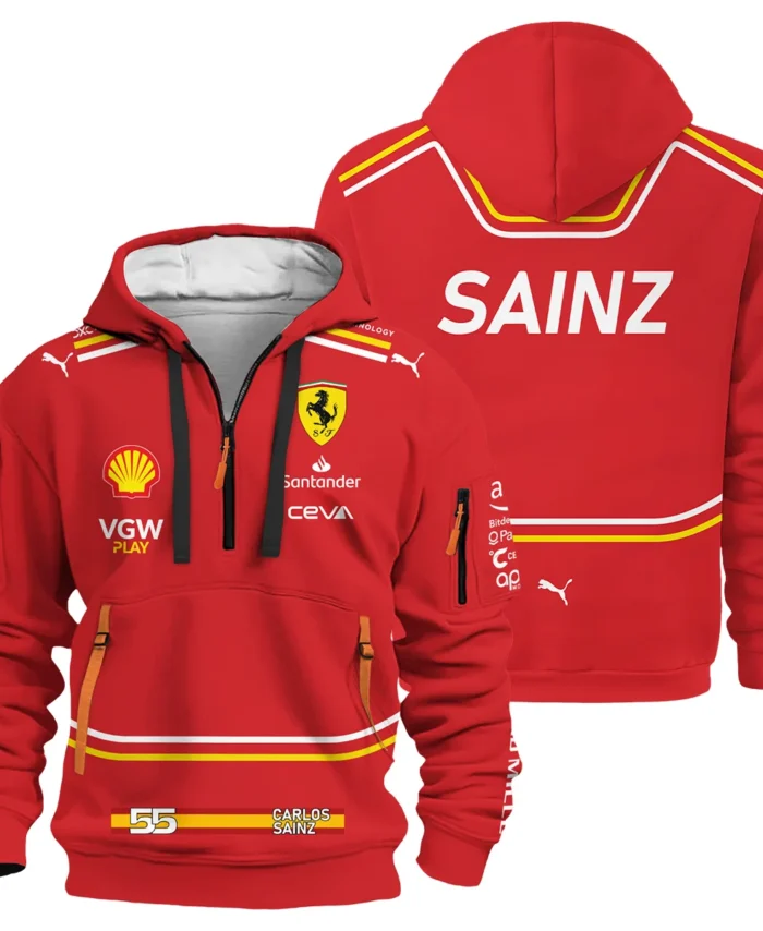 2024 Carlos Sainz Racing Suit Ferrari F1 Hoodie Half Zip BLVACS190825A8HDF
