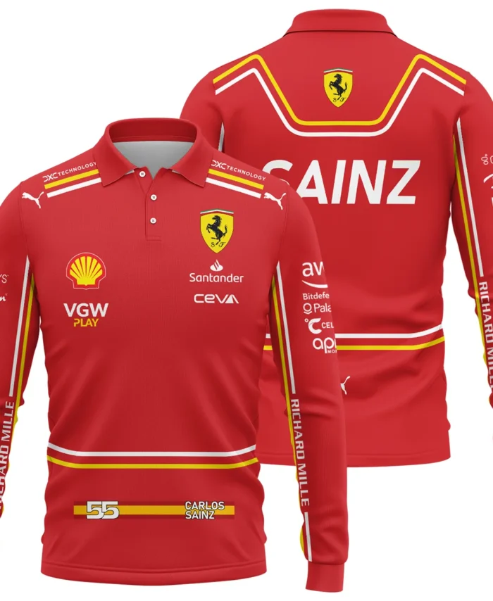 2024 Carlos Sainz Racing Suit Ferrari F1 Long Polo Shirt BLVACS190825A8LPL