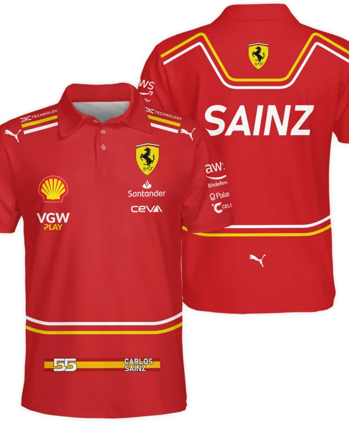 2024 Carlos Sainz Racing Suit Ferrari F1 Polo Shirt BLVACS190825A8PL