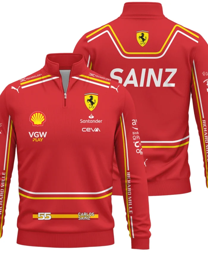2024 Carlos Sainz Racing Suit Ferrari F1 Quarter-Zip Sweatshirt BLVACS190825A8QZS