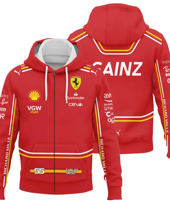 2024 Carlos Sainz Racing Suit Ferrari F1 Zipper Hoodie BLVACS190825A8ZHD