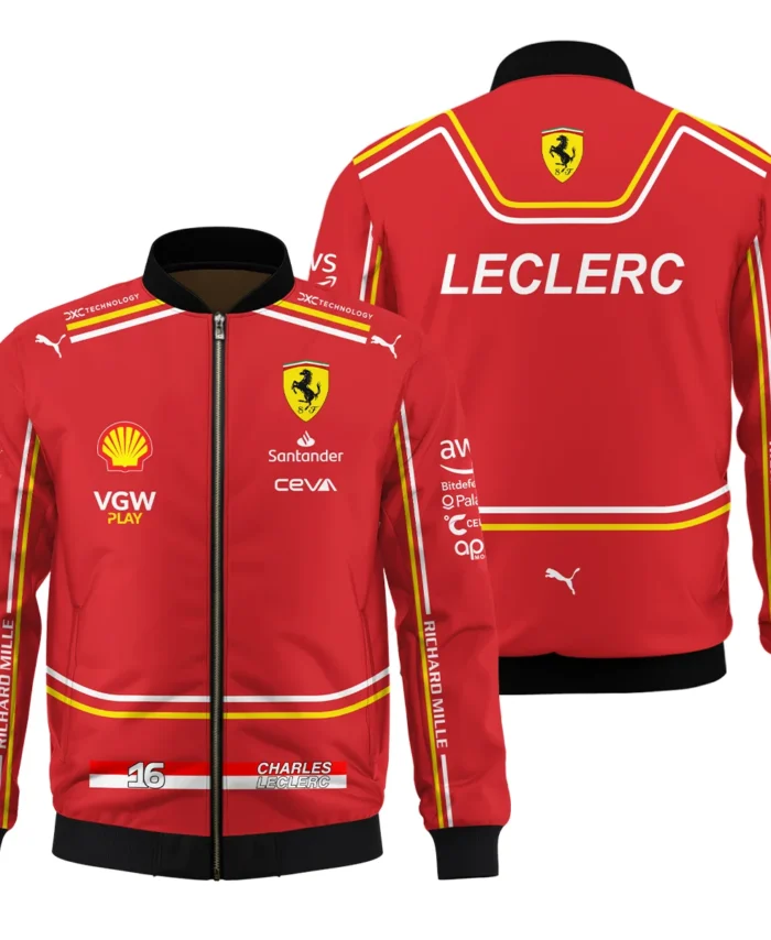 2024 Charles Leclerc Racing Suit Ferrari F1 Bomber BLVACL260825A4BB