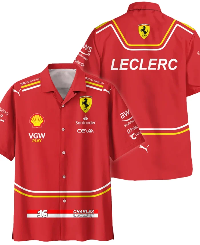 2024 Charles Leclerc Racing Suit Ferrari F1 Hawaiian Shirt BLVACL260825A4HW