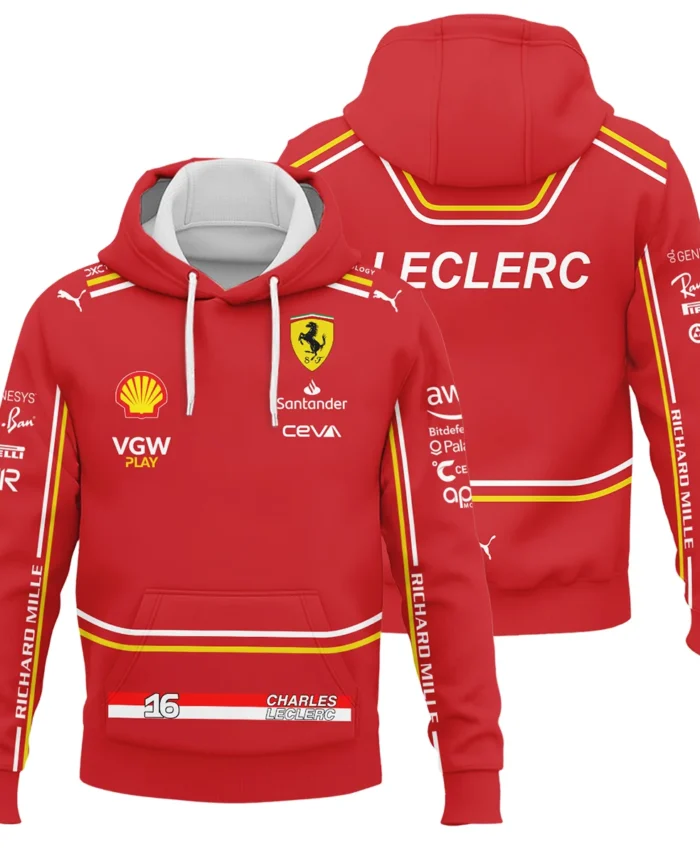 2024 Charles Leclerc Racing Suit Ferrari F1 Hoodie BLVACL260825A4HD