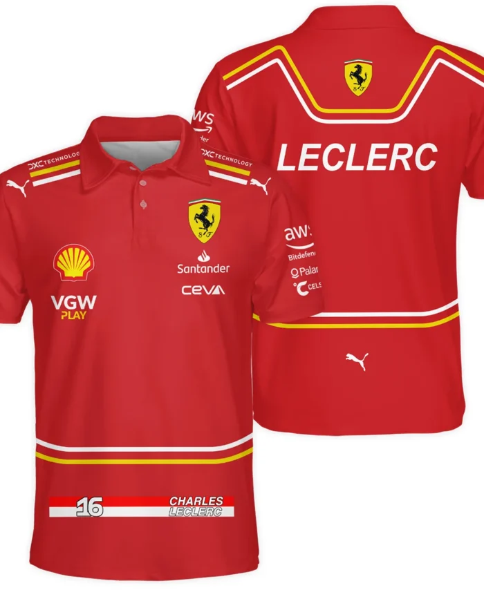 2024 Charles Leclerc Racing Suit Ferrari F1 Polo Shirt BLVACL260825A4PL