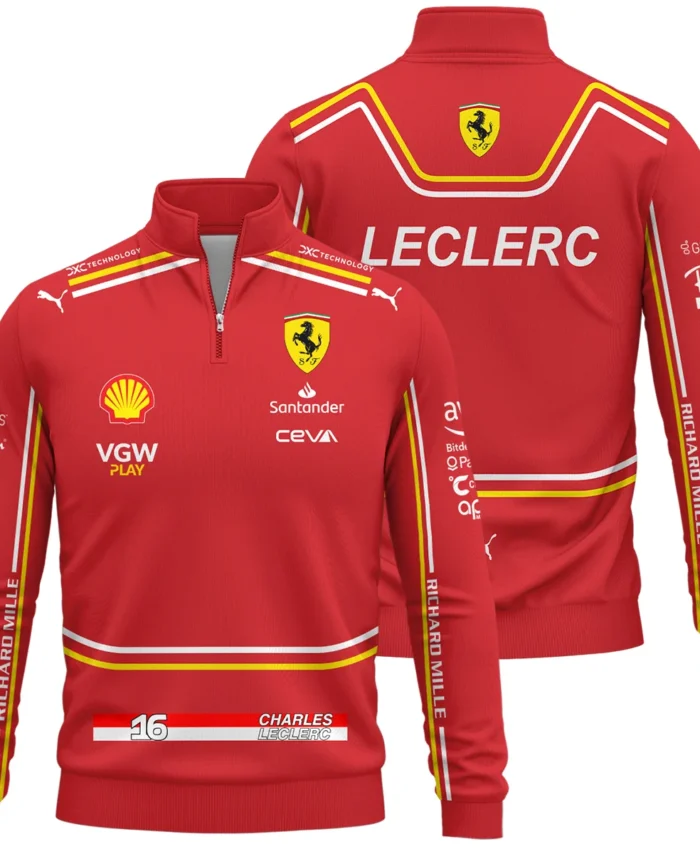 2024 Charles Leclerc Racing Suit Ferrari F1 Quarter-Zip Sweatshirt BLVACL260825A4QZS
