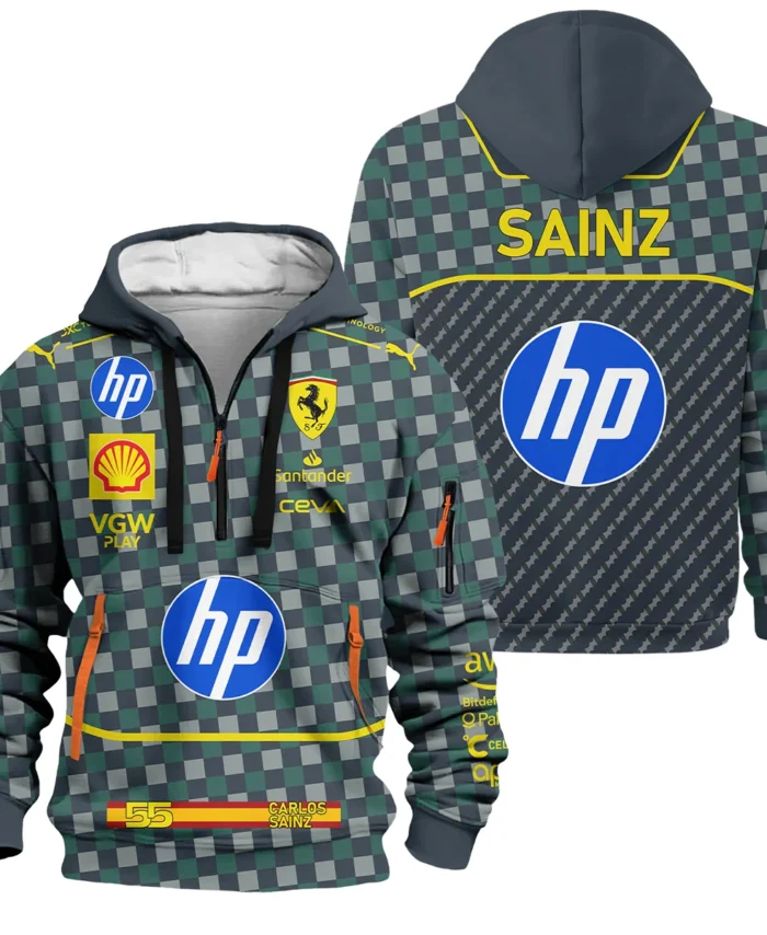 2024 Italian GP Carlos Sainz Racing Suit Ferrari F1 Hoodie Half Zip BLVACS190825A5HDF