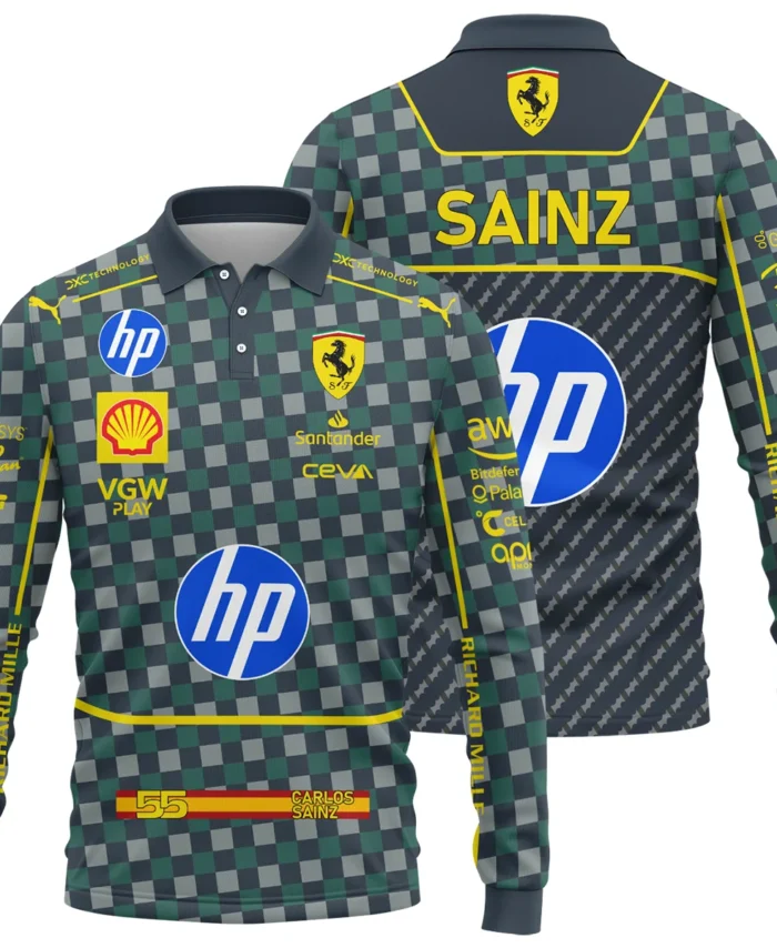 2024 Italian GP Carlos Sainz Racing Suit Ferrari F1 Long Polo Shirt BLVACS190825A5LPL