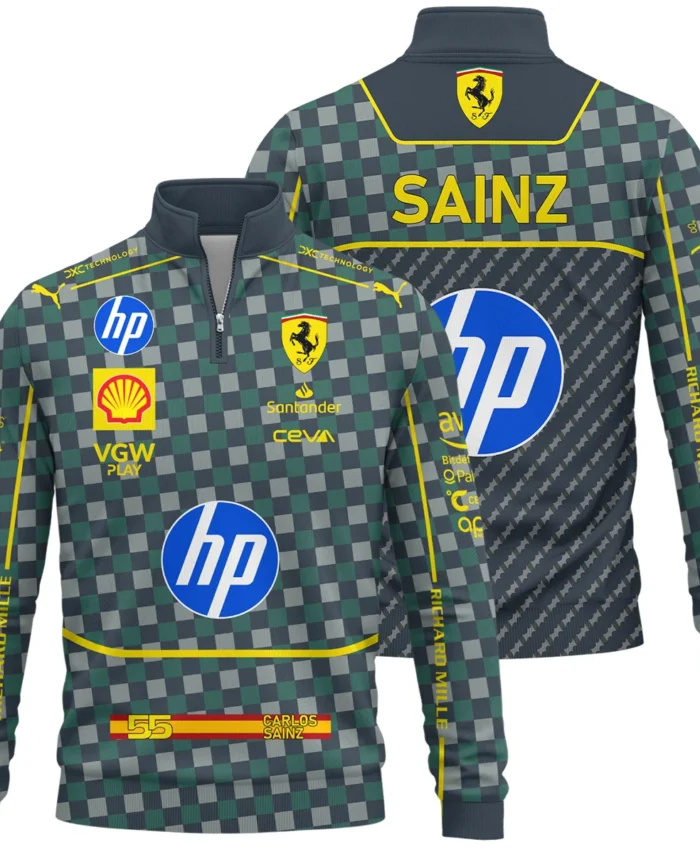 2024 Italian GP Carlos Sainz Racing Suit Ferrari F1 Quarter-Zip Sweatshirt BLVACS190825A5QZS