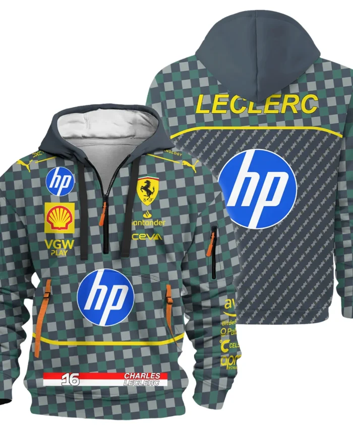 2024 Italian GP Charles Leclerc Racing Suit Ferrari F1 Hoodie Half Zip BLVACL190825A14HDF