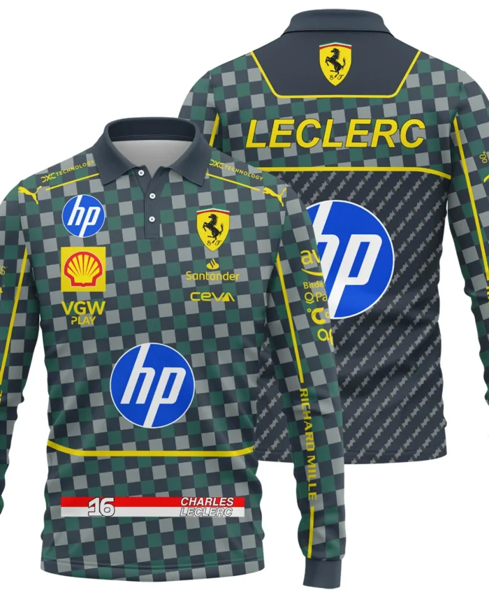 2024 Italian GP Charles Leclerc Racing Suit Ferrari F1 Long Polo Shirt BLVACL190825A14LPL