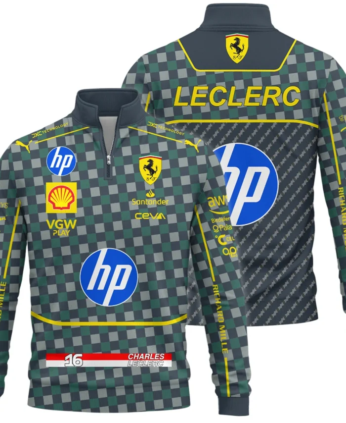 2024 Italian GP Charles Leclerc Racing Suit Ferrari F1 Quarter-Zip Sweatshirt BLVACL190825A14QZS