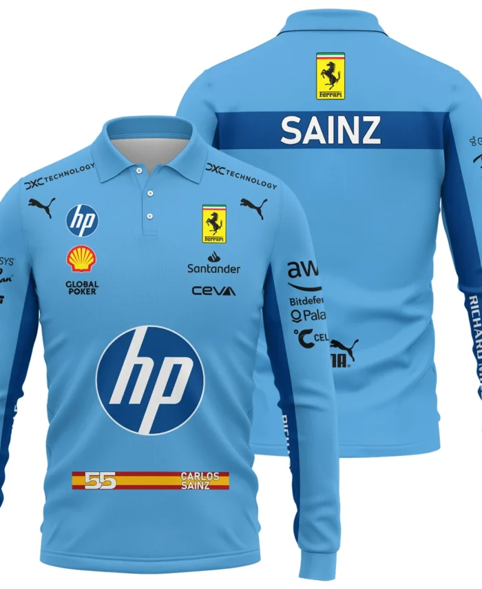 2024 Miami GP Carlos Sainz Racing Suit Ferrari F1 Long Polo Shirt BLVACS190825A6LPL