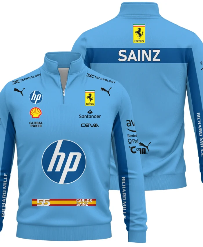 2024 Miami GP Carlos Sainz Racing Suit Ferrari F1 Quarter-Zip Sweatshirt BLVACS190825A6QZS