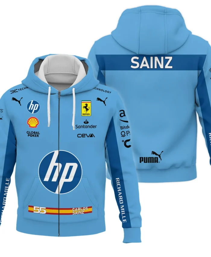 2024 Miami GP Carlos Sainz Racing Suit Ferrari F1 Zipper Hoodie BLVACS190825A6ZHD